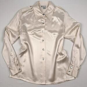 Vintage 100% Silk Button Front Blouse Ivory Minimalist 6 - Mel & Lisa Essentials